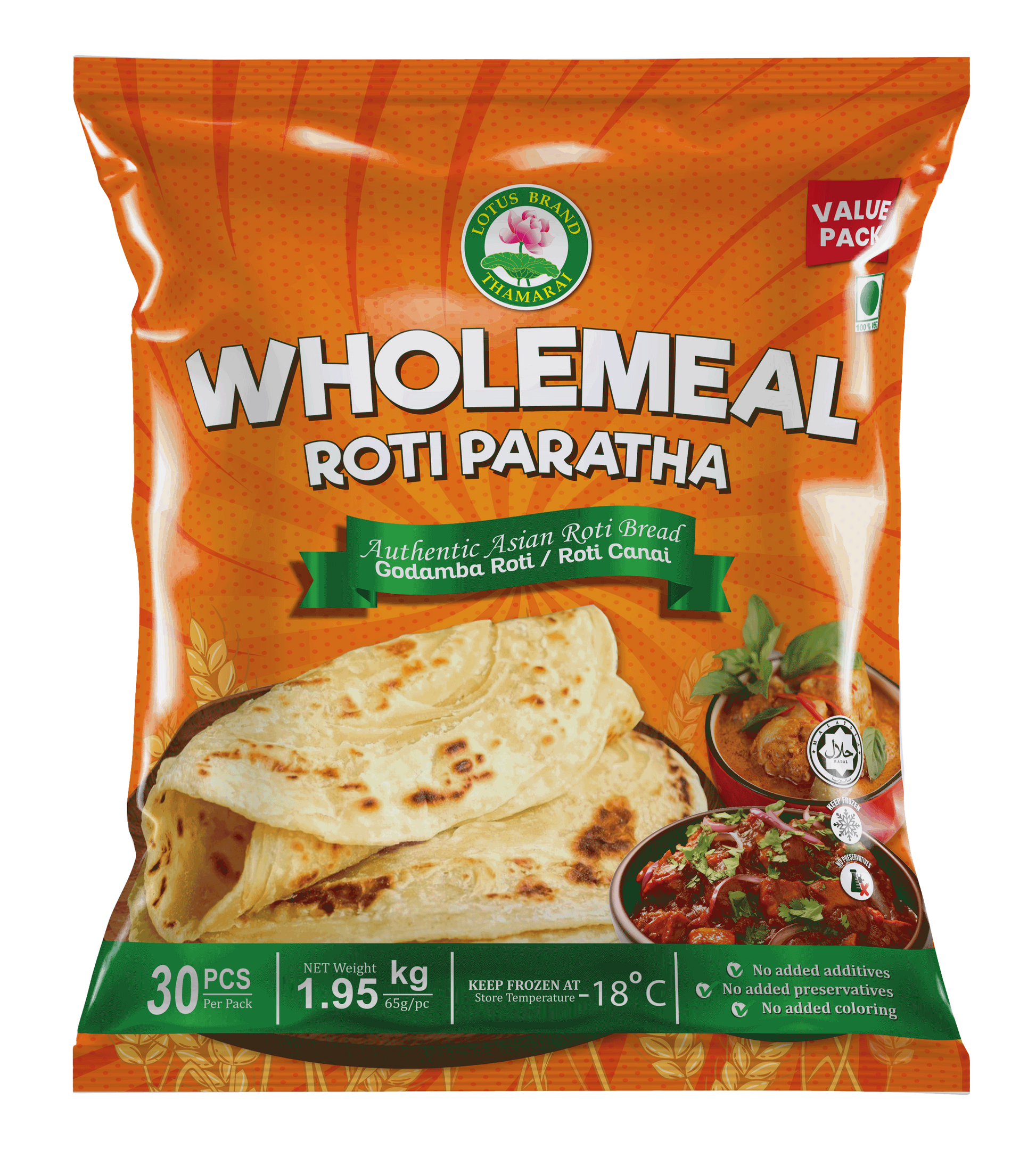 WHOLEMEAL ROTI PARATHA 30PCS