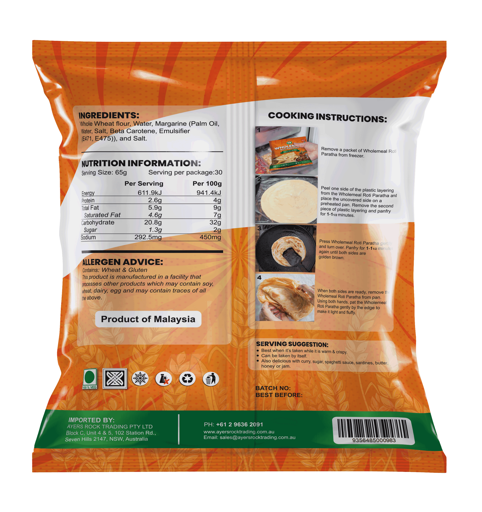 WHOLEMEAL ROTI PARATHA 30PCS