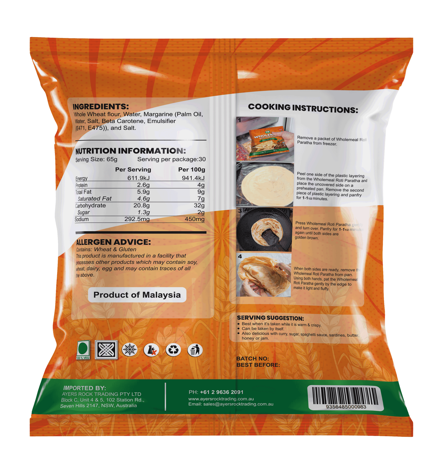 WHOLEMEAL ROTI PARATHA 20PCS